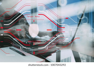 Data Security system Shield Protection Verification concept with computer halogram scanning on data of business and all technology