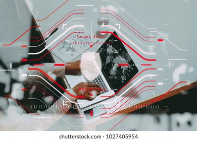 Data Security system Shield Protection Verification concept with computer halogram scanning on data of business and all technology