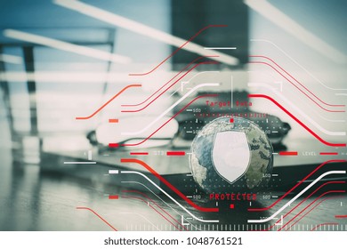 Data Security system Shield Protection Verification concept with computer halogram scanning on data of business and all technology
