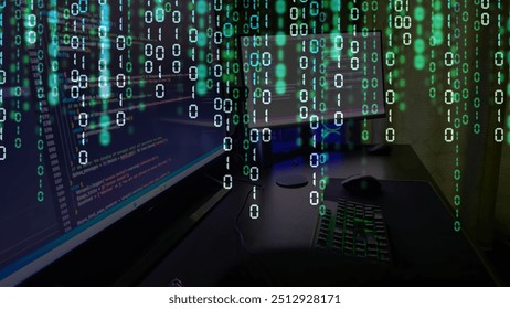 Data Software Programming Code Background. Random Parts of Program Code. Digital Data Technology Concept. 1 0 Machine Code. Random Binary Data Matrix Wide Vector Illustration.