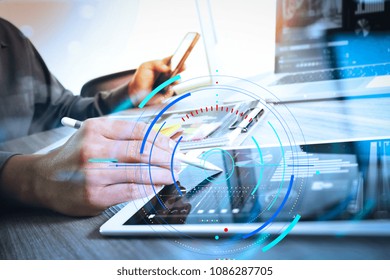 Data statistics charts and key performance indicators diagram.business documents on office table with smart phone and digital tablet and graph business,Social distancing and Working from home concept.