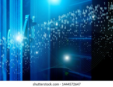 data stream binary code data on top of the lattice doors of server equipment in a data center