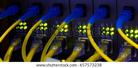 Data transfer by optical fibre gigabit ethernet information technology.