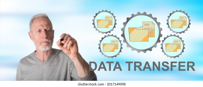 Data transfer concept drawn by a man