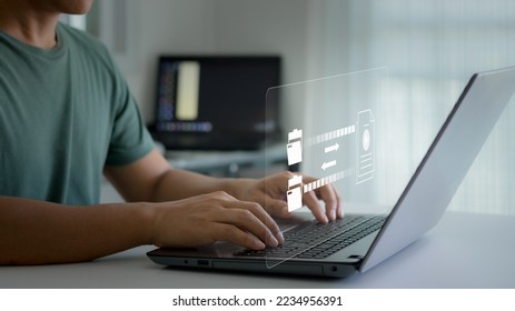 Data Transfer concept. FTP(File Transfer Protocol) files receiver and computer backup copy. File sharing isometric. Digital system for transferring documents and files online. - Powered by Shutterstock - Get 15% off with code: PIKWIZARD15