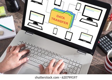 Data transfer concept shown on a laptop screen