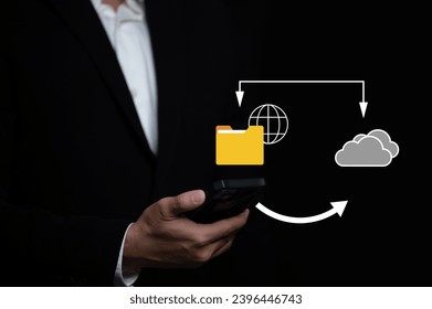 Data transfer through cloud technology Exchange data with modern internet technology that is fast and secure Internal document backup on online databases,Transfer files data system relocation concept