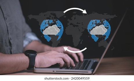 Data transfer through cloud technology Exchange data with modern internet technology that is fast and secure Internal document backup on online databases,Transfer files data system relocation concept