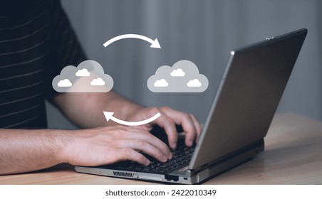 Data transfer through cloud technology Exchange data with modern internet technology that is fast and secure Internal document backup on online databases,Transfer files data system relocation concept