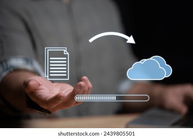 Data transfer through cloud technology Exchange data with modern internet technology that is fast and secure Internal document backup on online databases,Transfer files data system relocation concept