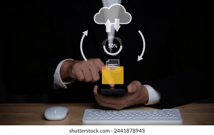 Data transfer through cloud technology Exchange data with modern internet technology that is fast and secure Internal document backup on online databases,Transfer files data system relocation concept