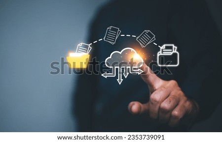 Data transfer through cloud technology Exchange data with modern internet technology that is fast and secure Internal document backup on online databases. Cloud technology. Data storage.