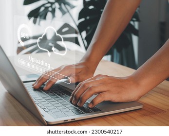 Data transfer via cloud technology Backup file upload on the cloud, large online database with modern, fast and secure internet - Powered by Shutterstock