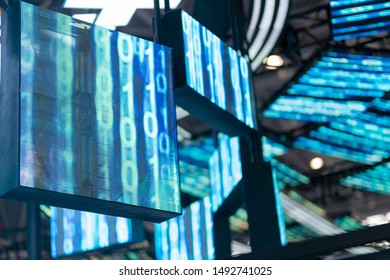 data transmission visualized on screen, internet and big data concept.