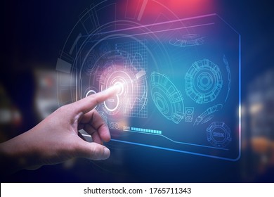 Data visualization of digital connection technology in Dark blue color background. Creativity ideas on virtual screen concept. - Shutterstock ID 1765711343