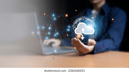 Database cloud storage, big data visualization and analytics technology with technology. Data File Transfer Sharing Cyber ​​Data For Financial Online Marketing	