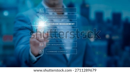 Database management concept. Structured data handling, storage optimization, schema control and enterprise information system.