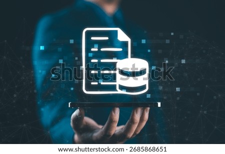 Database and network technology. Businessman, network structure and database icon.