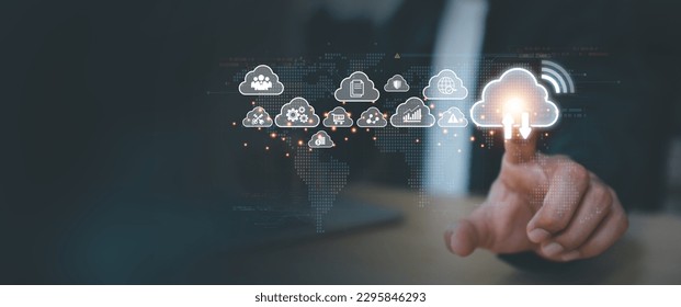 Database storage cloud technology file data transfer sharing, cyber, big data information for financial online marketing, internet banking application or computer download upload backup cloud drive.