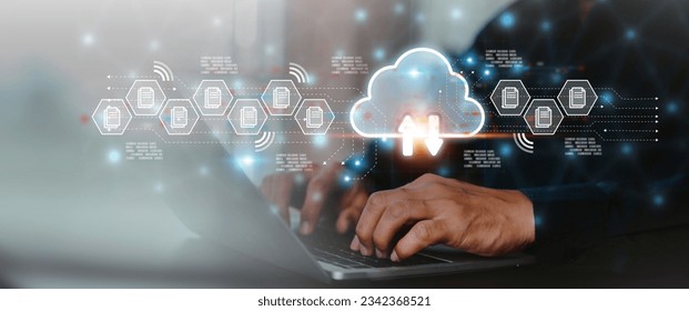 Database storage cloud technology file data transfer sharing, cyber, big data information for financial online marketing, internet banking application or computer download upload backup cloud drive.