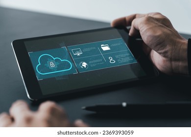 Database storage cloud technology file data transfer sharing, cyber, big data information for financial online marketing, internet banking application or computer download upload backup cloud drive.