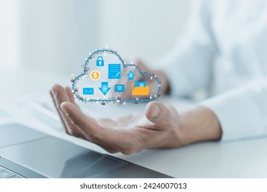 Database storage cloud technology file data transfer sharing, cyber, big data information for financial online marketing, internet banking application or computer download upload backup cloud drive.