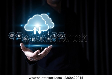 Database storage cloud technology file data transfer sharing, cyber, big data information for financial online marketing, internet banking application or computer download upload backup cloud drive.