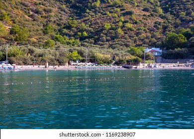 DATCA,MUGLA,TURKEY-AUGUST 24,2018:View From Hayitbuku Bay Near Mesudiye,Datca.Datça Is A Port Town In Southwestern Turkey. It's Situated On The Narrow Datça Peninsula On The Aegean Sea