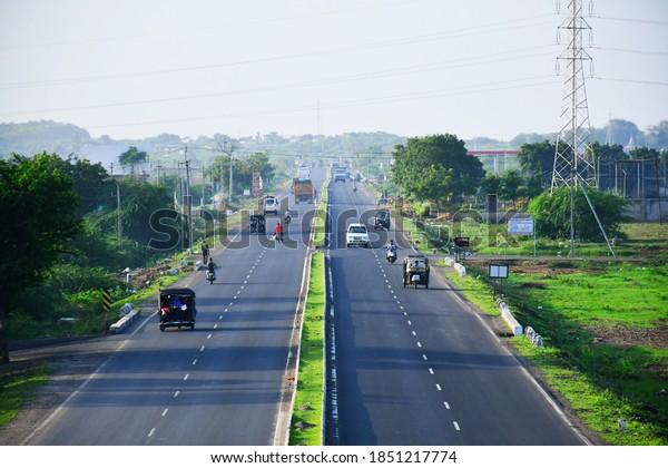 Date 08-05-2020 Anjar City of\
Kutch Gujarat India beautiful road, street, national highway. \
