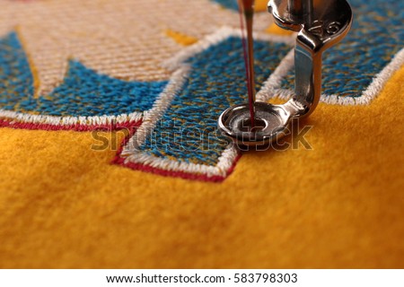 Similar – Image, Stock Photo Close-up of golden yarn bundles in textile production