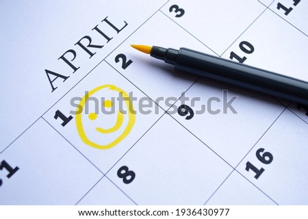 The date of April 1 is circled on the calendar close up. April Fool's Day 商業照片 © 
