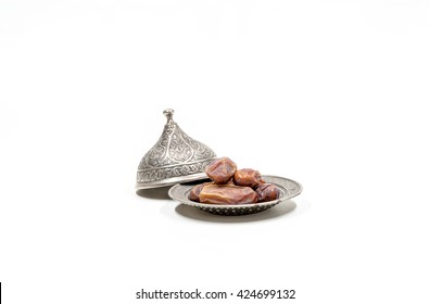 Date Palm Fruits Or Kurma, Ramadan On White Background