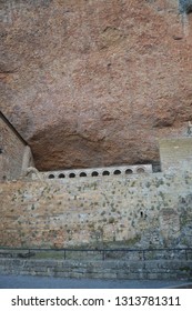 Dated In The 11th Century Side Walls Of The Royal Monastery Of San Juan De La Peña In Botaya. Travel, Landscapes, Nature, Architecture. December 28, 2014. Botaya, Huesca, Aragon. Spain.