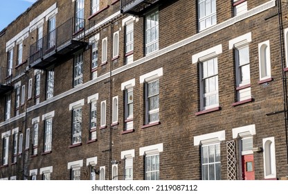 A Dated Terraced Block Of Flats In The East End Of London. UK. Originally Built To House Working Class Families.