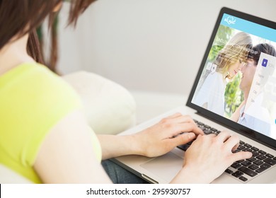 Dating website against woman using laptop