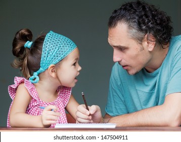 Daughter   father draw   write together
