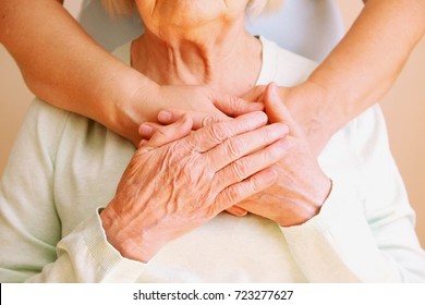 Daughter Hug Her Senior Mother. Care And Support Concept 