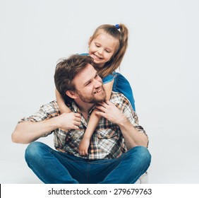 Daughter Huge Father Studio Portrait