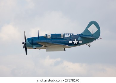 A Dauntless Dive Bomber does a close up flyby