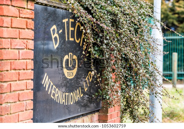 Daventry UK March 13 2018: Day\
view of B-Tech International Ltd Logo sign in Marches Industrial\
Estate
