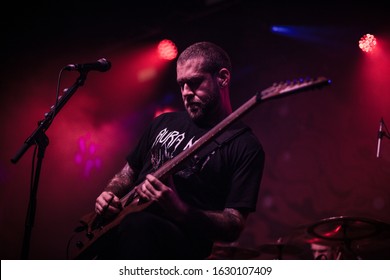 David Davidson singer/ guitarist from revocation, live at manchester academy uk, 18th october 2019 