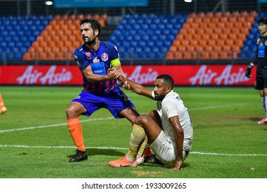 David Rochela (L) Of Port F.c. In Action During The Football Chang FA Cup 2020 Match Between Port F.c. And Buriram United At Pat Stadium On February 03, 2021 In Bangkok, Thailand.