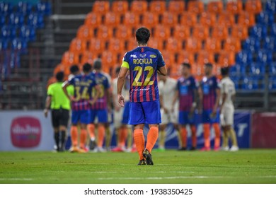 David Rochela No.22 (blue)of Port F.c. In Action During The Football Chang FA Cup 2020 Match Between Port F.c. And Buriram United At Pat Stadium On February 03, 2021 In Bangkok, Thailand.