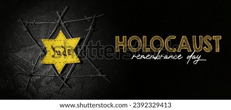 David star and barbed wire on dark background. Banner for International Holocaust Remembrance Day