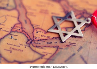David star on Yemen part of world map. Jewish community in Yemen concept.  - Shutterstock ID 1353328841