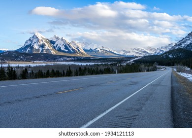 David Thompson Highway Entering Banff National Park Boundary At North Saskatchewan River Valley