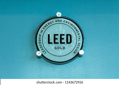 DAVIE, FLORIDA, USA - JULY 27, 2018: LEED (Leadership In Energy And Environmental Design) Gold Level Certification Sign Inside Building