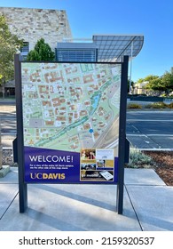 Davis, CA - May 20, 2022: Map Of UC Davis University Campus Near Mondavi Center In The Evening. ￼