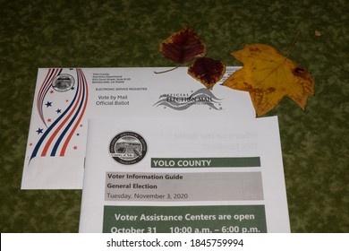 Davis, California, USA, October 7, 2020. The Yolo County Official Ballots And Voter Guide Have Arrived To Vote By Mail