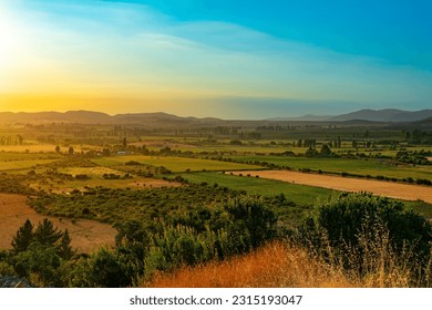 Dawn in the crop fields and farms at Region del Maule in Central Chile - Shutterstock ID 2315193047